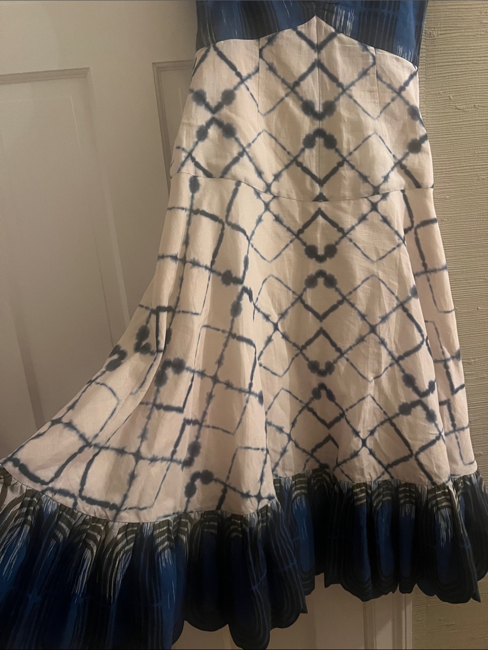 Alexis Nuri midi Cotten Linen Midi Dress Blue and Cream tye dye Moda Operandi - Picture 12 of 12